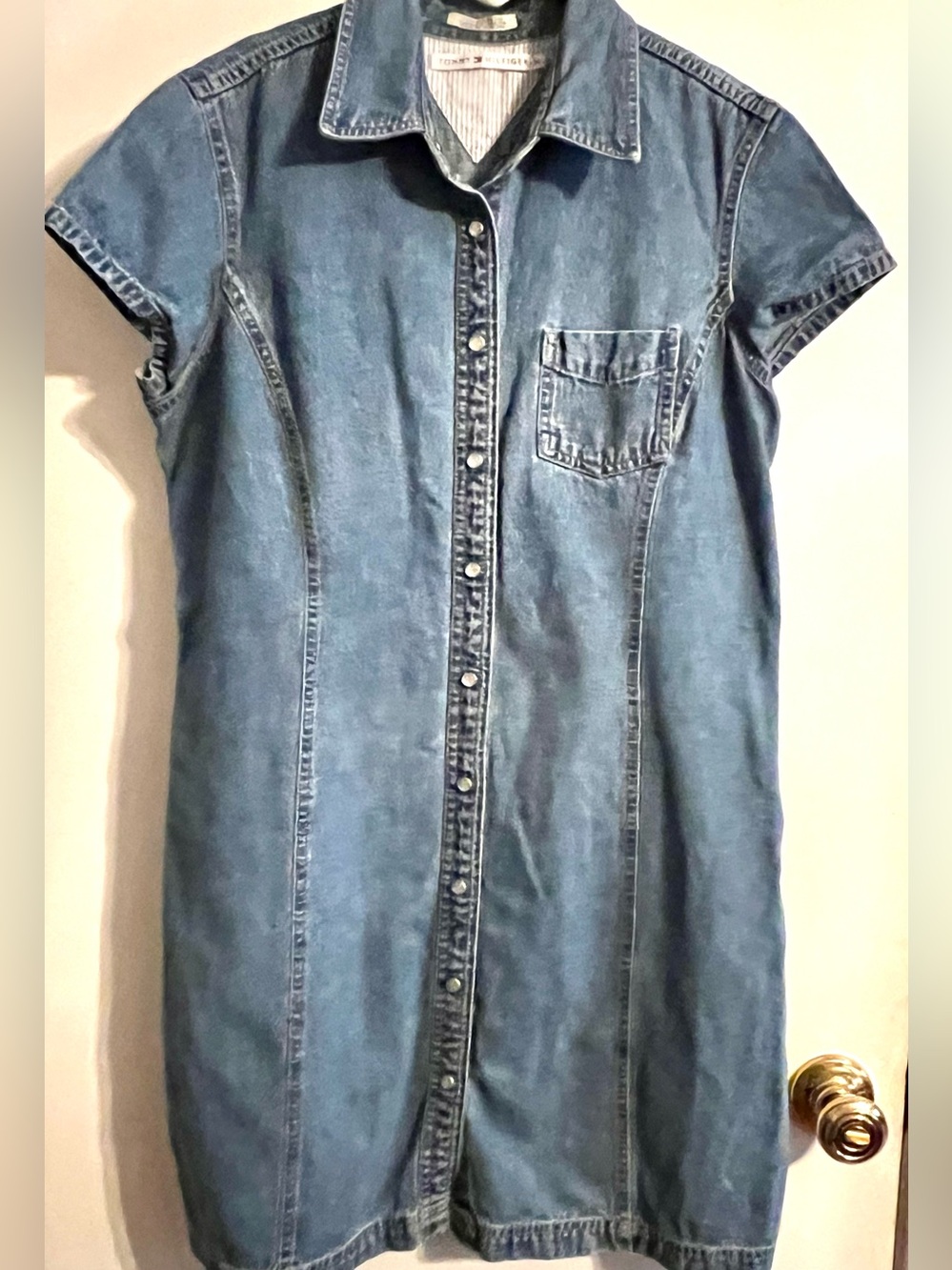 Tommy Hilfiger Vintage Light Blue Denim Button up‎ Dress- Striped Inner Yoke-14